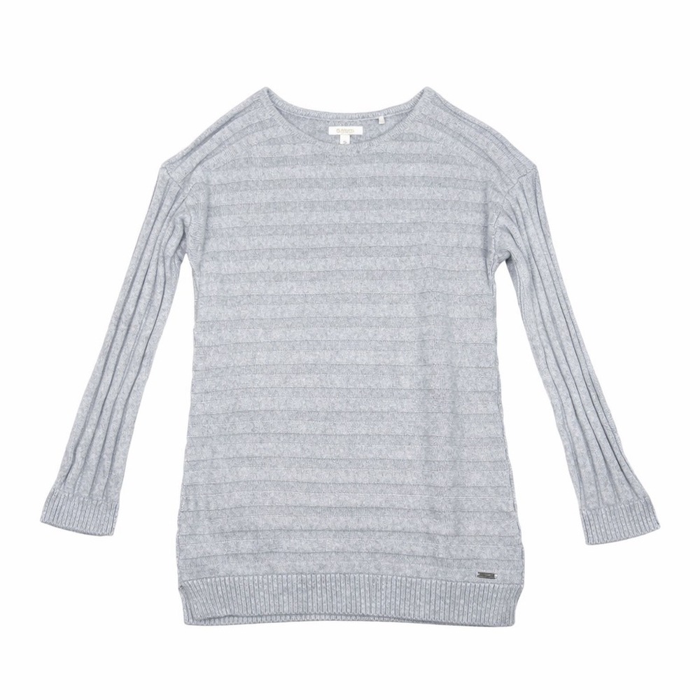 Barbour Knit Sweater Women Medium Gray Ribbed Cotton Pullover Lightweight Casual - Picture 1 of 17
